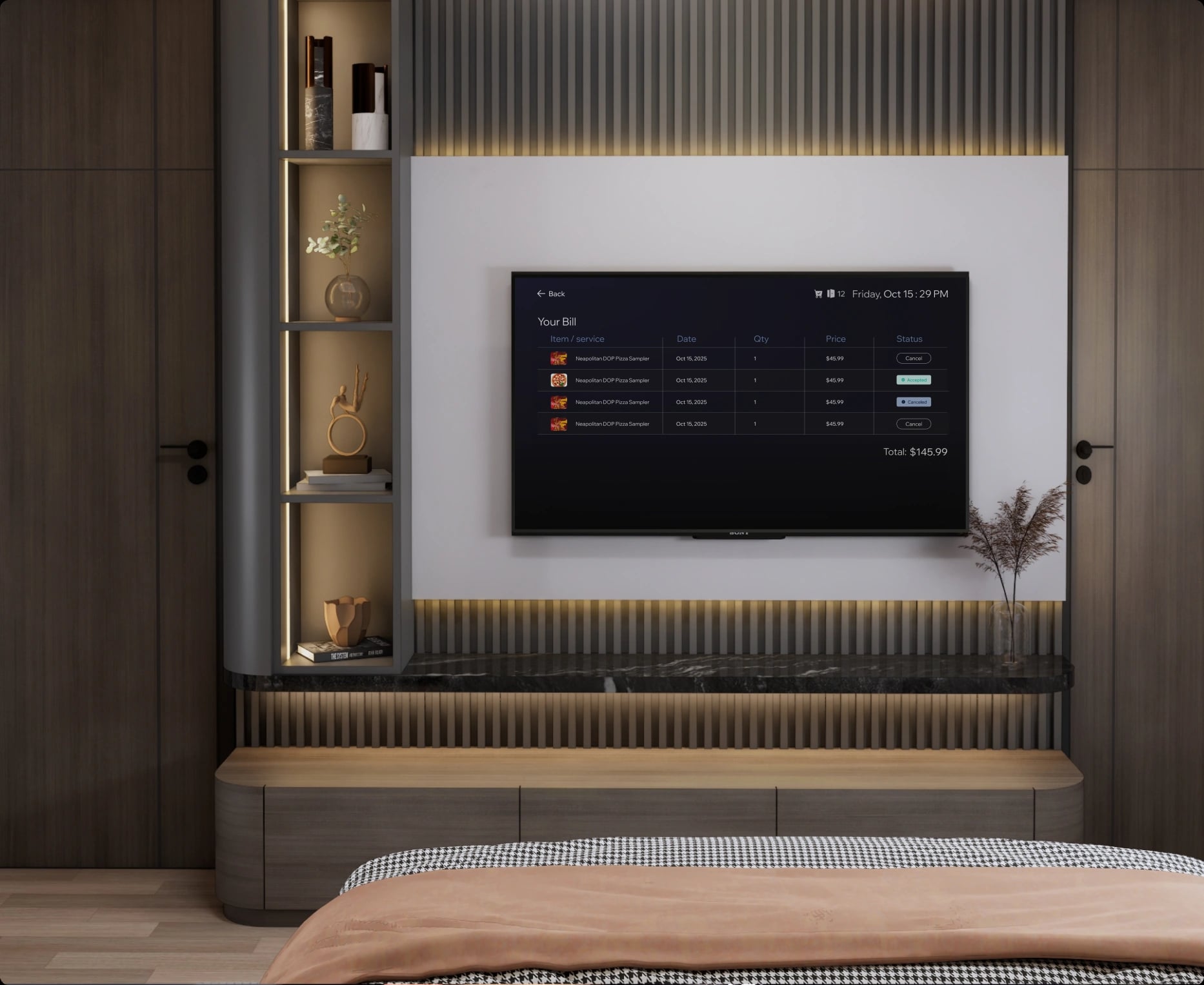 Billing Information on an in-room Interactive TV