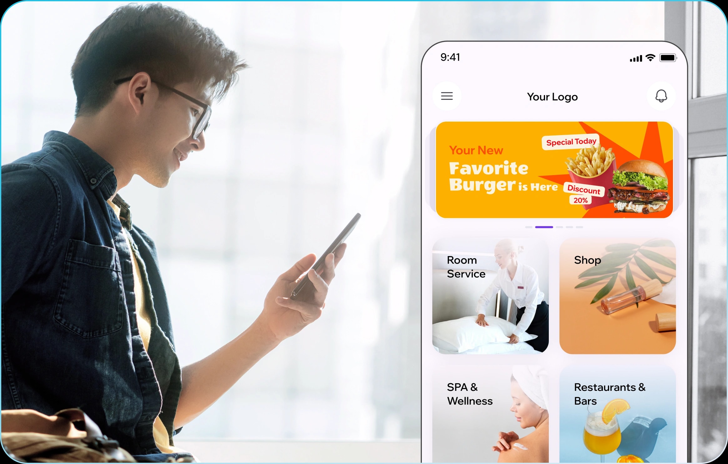 Hotel room with Smarters HOTEL TV display