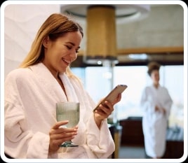 Hotel guest at reception desk