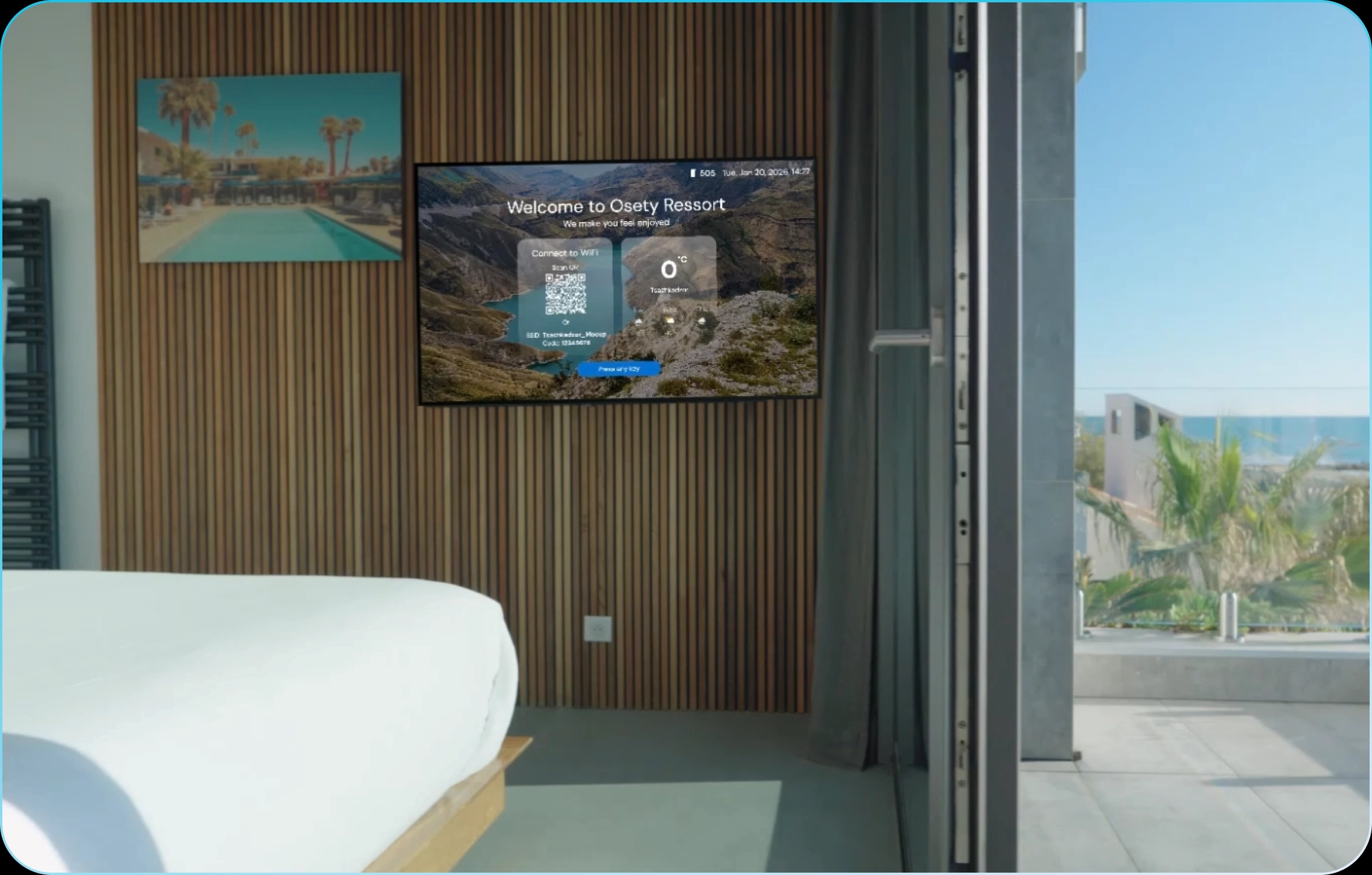 Hotel room with Smarters HOTEL TV display